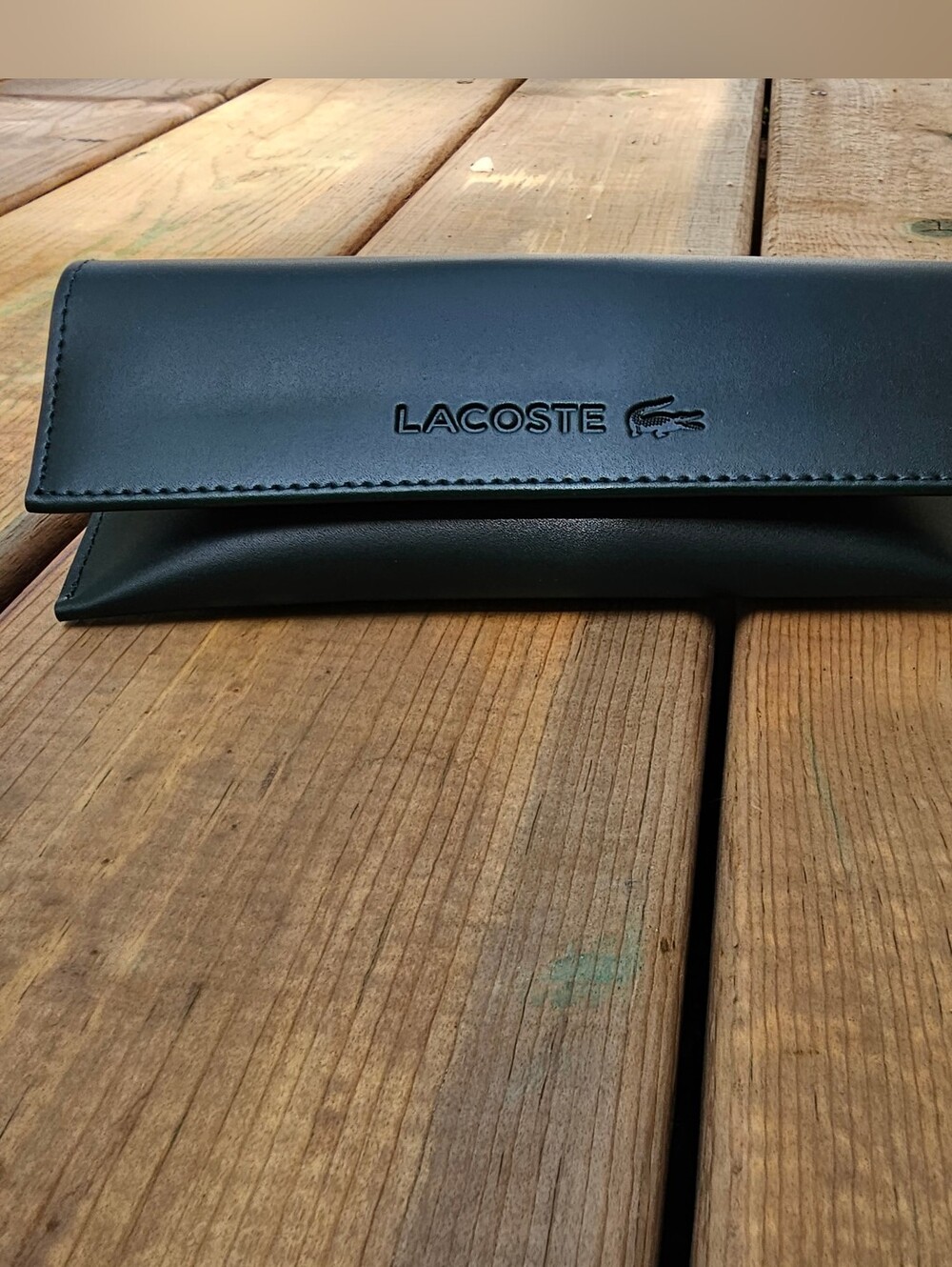 Lacoste Black Foldover Leather Glasses Pouch